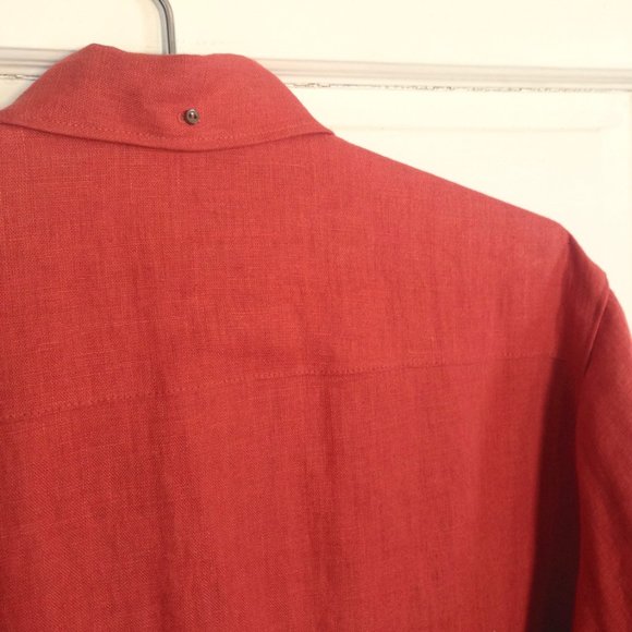 Handmade Bright Red-Orange High Quality Linen Short Sleeved Button-up, Medium - Picture 6 of 8
